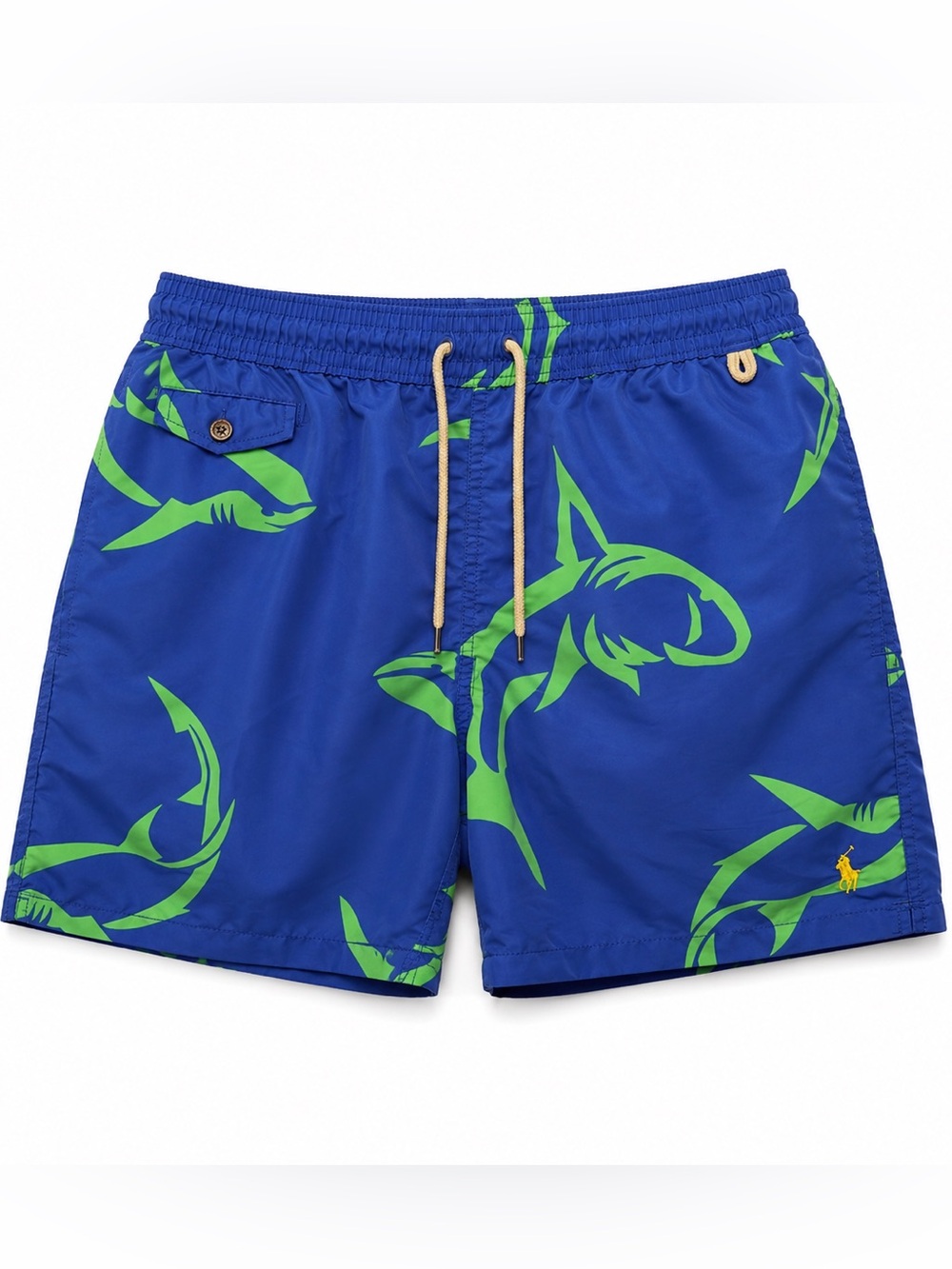 Polo Ralph Lauren Mens Blue Green Shark Print Swim Trunks Shorts M Mesh Lining